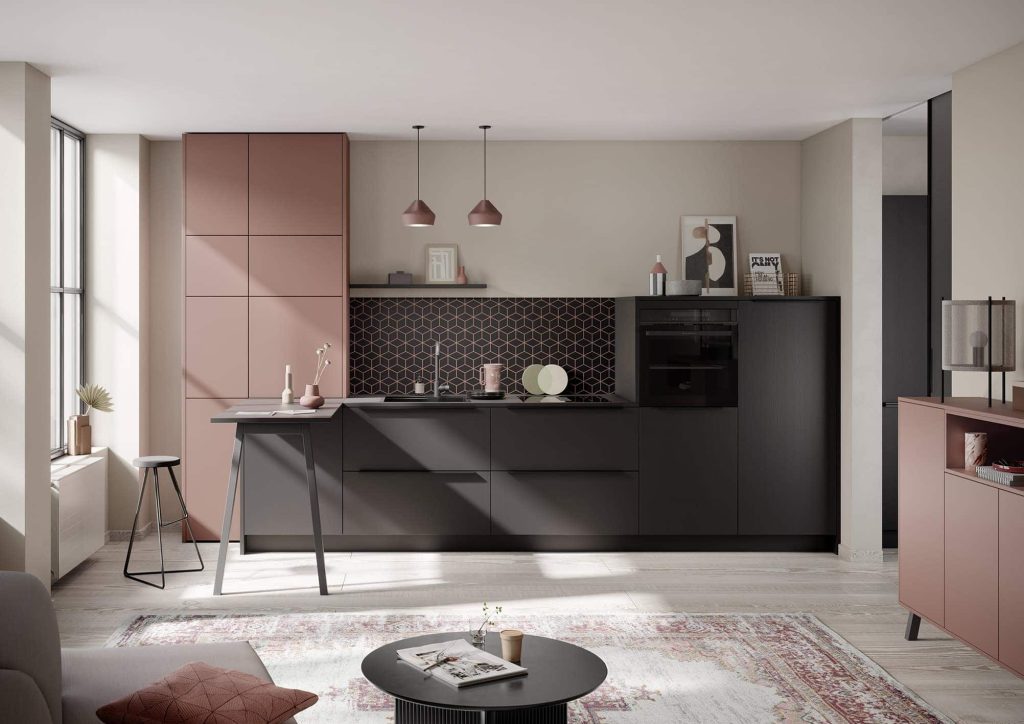 Cuisine linéaire rose et noire
