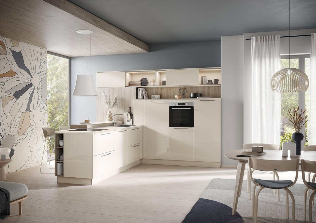 cuisine blanche en L ambiance détente