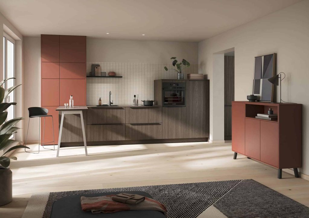 Cuisine urbaine bois chêne et rouge